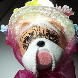 SALE Vintage Annalee Eunice the 6 " English Bull Dog in a Easter Hat 2014